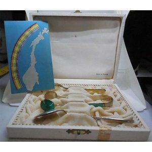 Mid Century Modern Sterling Enamel Boxed Condiment Set Norway by N.M. Thune